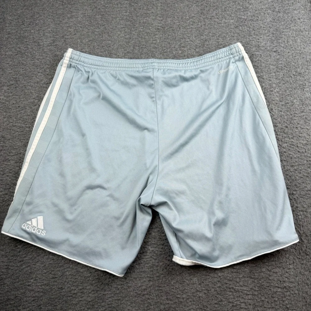 Adidas Soccer Shorts Men's Size Medium Light Blue Climalite 3-Stripe Athletic
